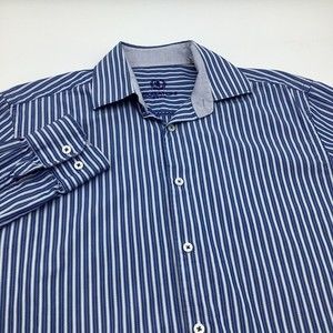 Bugatchi‎ Mens Long Sleeve Button Up Shirt Blue Striped Size Medium